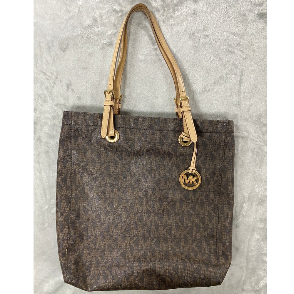 Michael Kors Jet Set Tote Bag Womens Medium Brown Acorn Signature Logo E-1209
